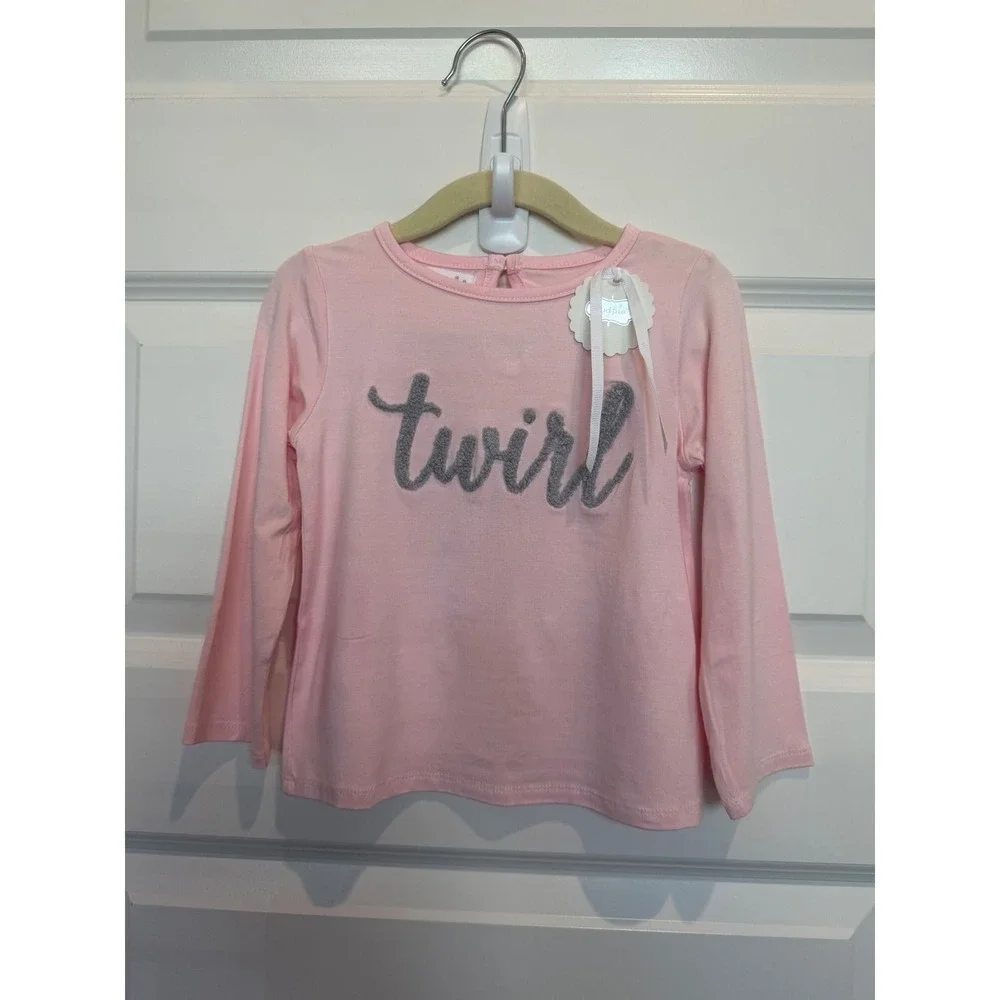 4.Mud Pie Girls Pink Twirl Chenille Graphic Long Sleeve Bamboo Top 2T-3T NEW